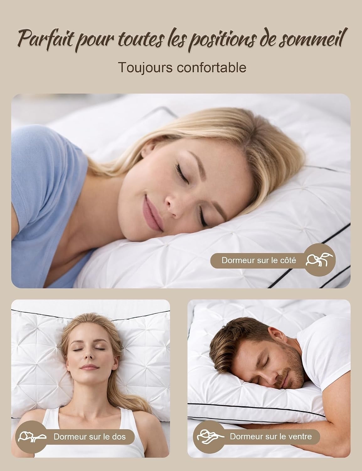 Lot de 2 oreillers en duvet 50x75 cm - 34% de remise
