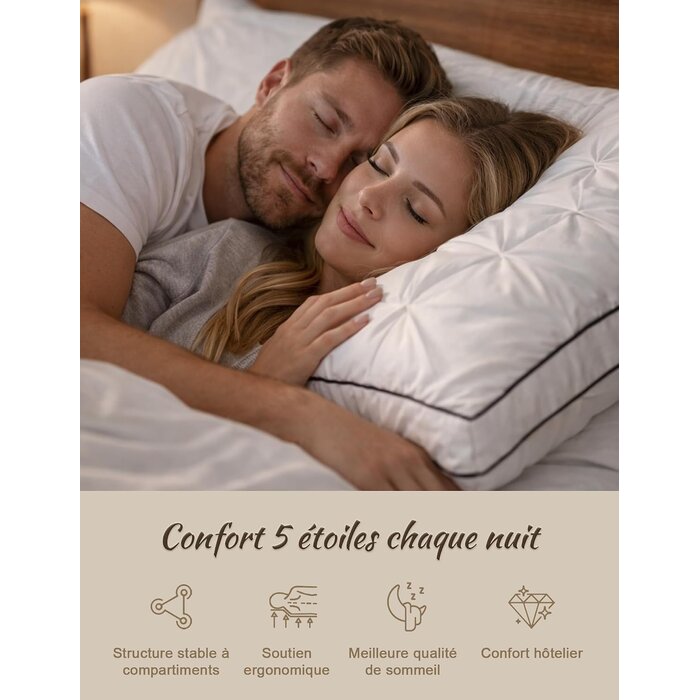 Lot de 2 oreillers en duvet 50x75 cm - 34% de remise