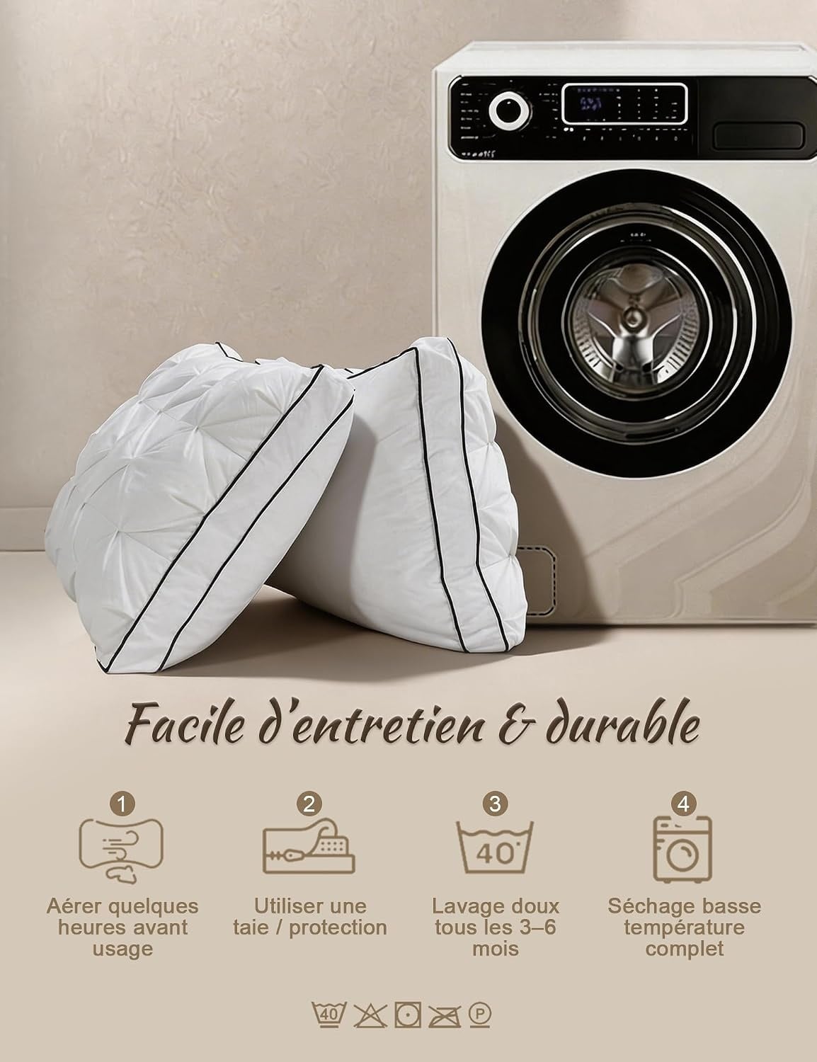 Lot de 2 oreillers en duvet 50x75 cm - 34% de remise
