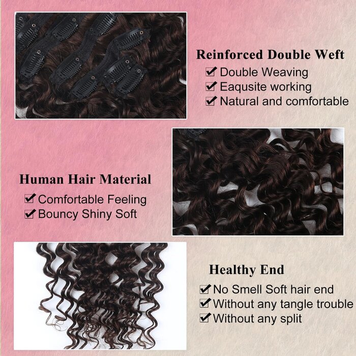 Extensions à clips cheveux naturels Remy, brun foncé 50cm, 34% de remise