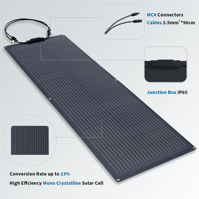 Kit Panneaux Solaires Flexibles 200W - 34% de remise - Camping-car et Bateau