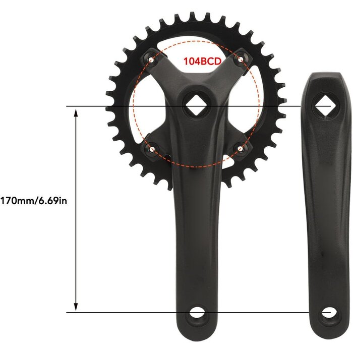 Pédalier VTT 104 BCD 36T Axe Carré - Noir - 32% de remise