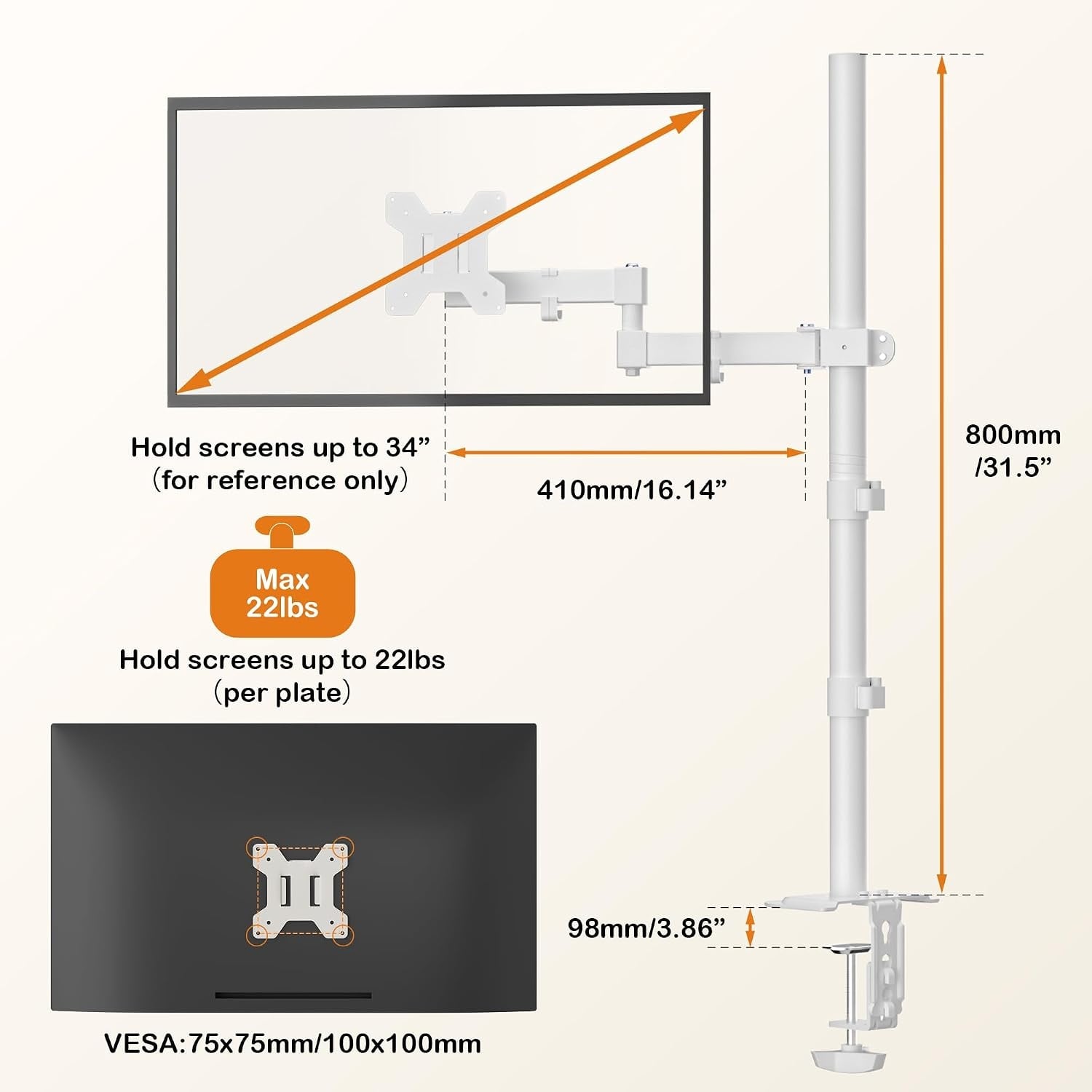 Bras articulé pour écran 13-32 pouces - 80 cm - Blanc - 30% de remise