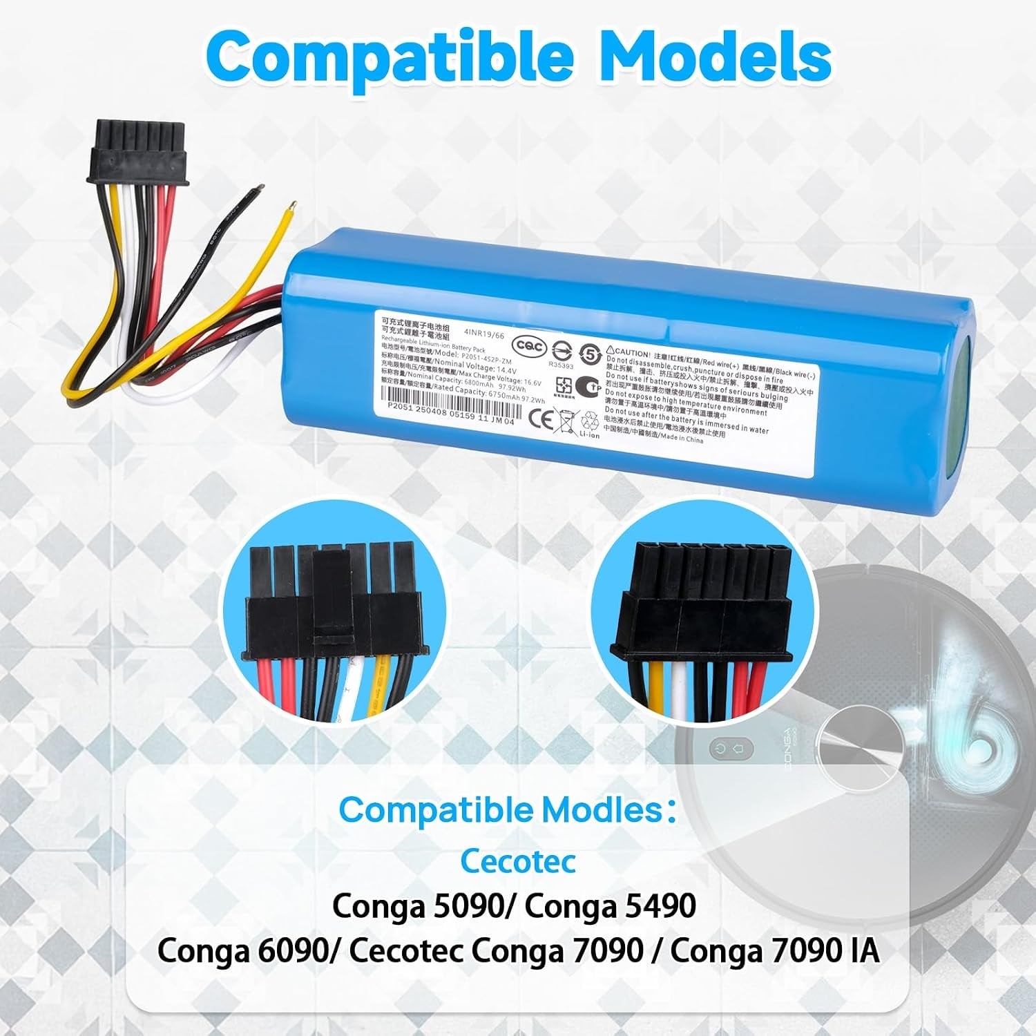 Batterie Li-ion 6800mAh 14.8V pour robot aspirateur - 31% de remise