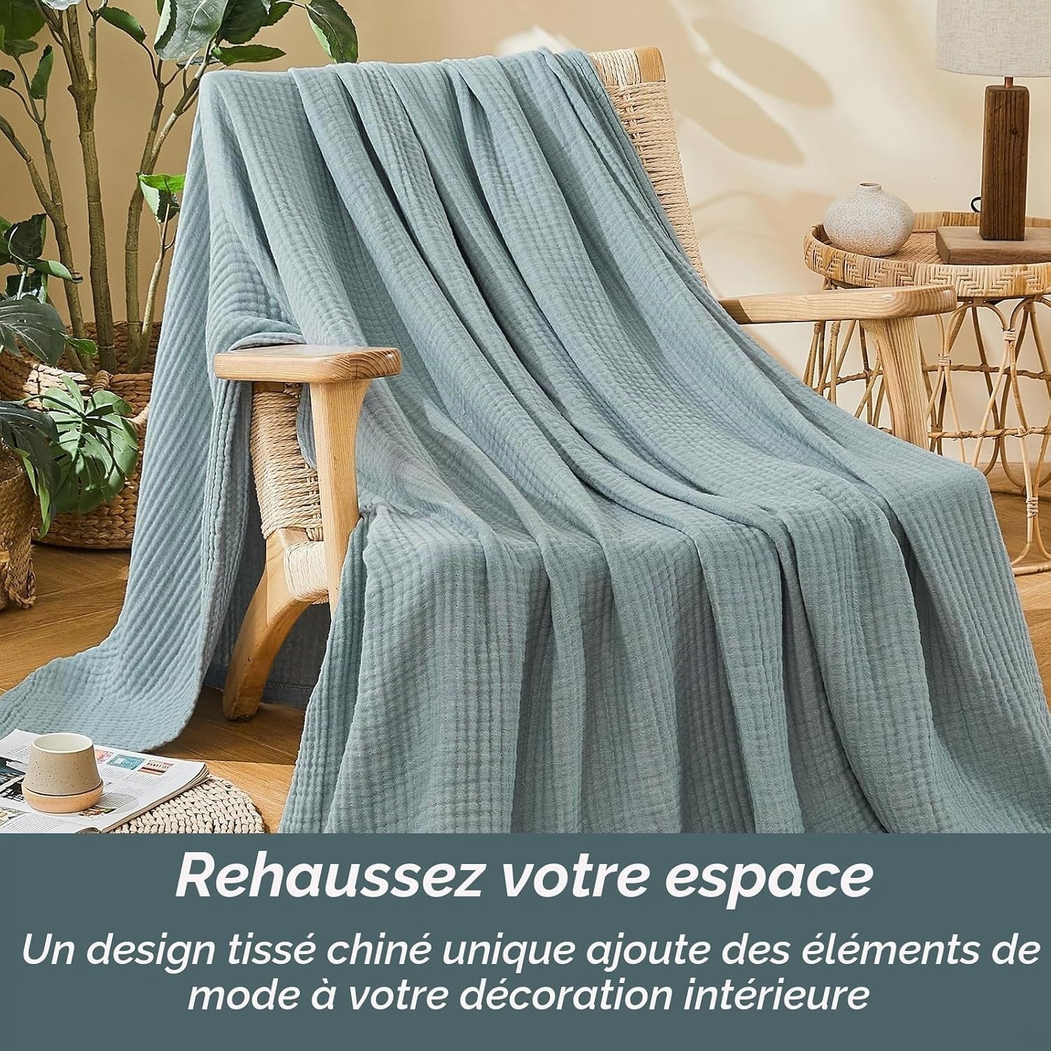 Couverture en mousseline 150x200cm, Heather Teal - 32% de remise