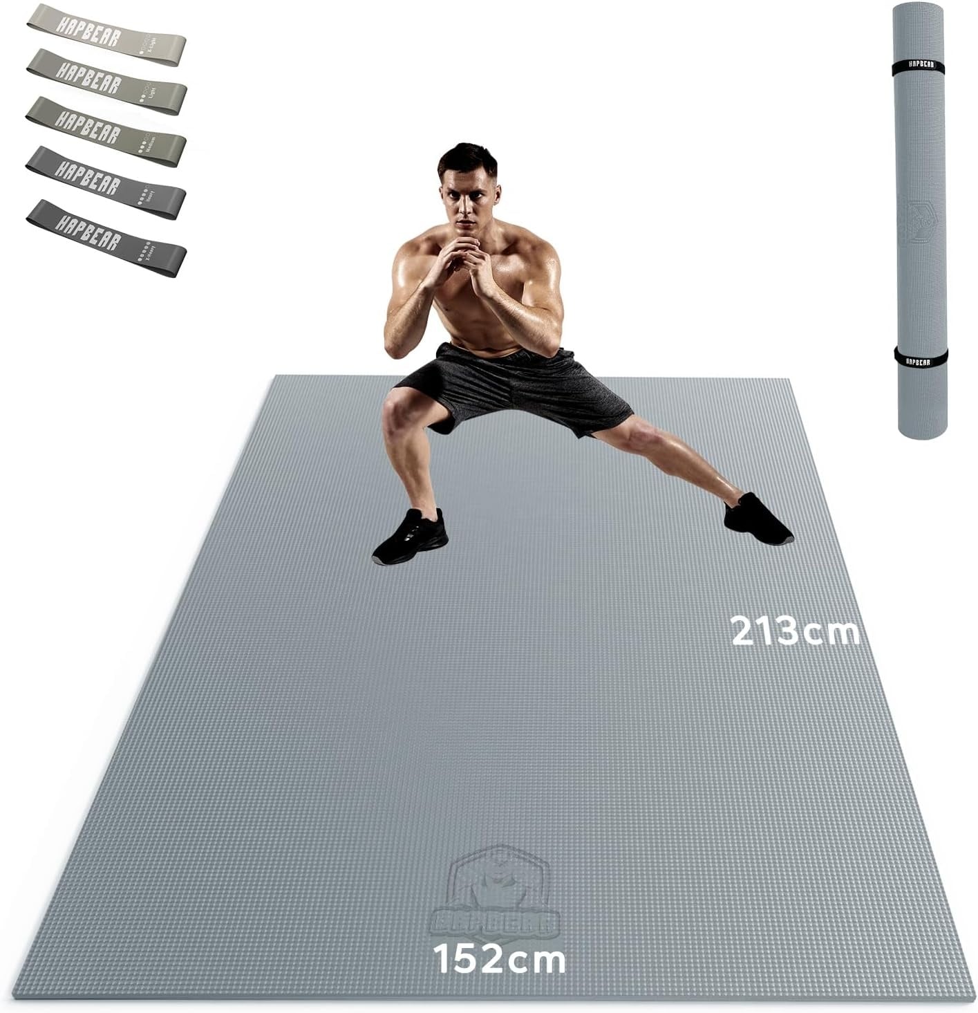 Tapis de fitness XXL 213x152cm - 33% de remise - Gris avec bandes de résistance