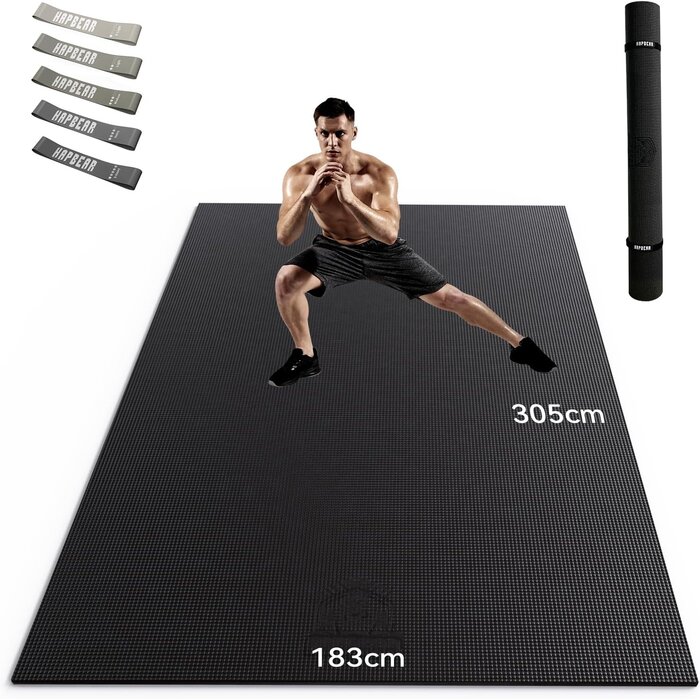 Tapis de fitness XXL 213x152cm - 33% de remise - Gris avec bandes de résistance