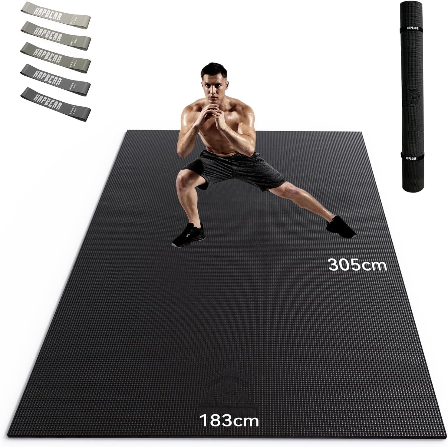 Tapis de fitness XXL 213x152cm - 33% de remise - Gris avec bandes de résistance