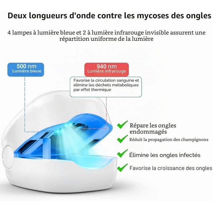 Appareil Laser Mycose Ongles - Lumière Bleue et Infrarouge - 31% de remise