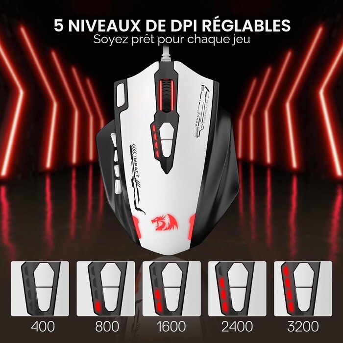 Souris Gaming MMO 18 boutons - Blanche - 31% de remise