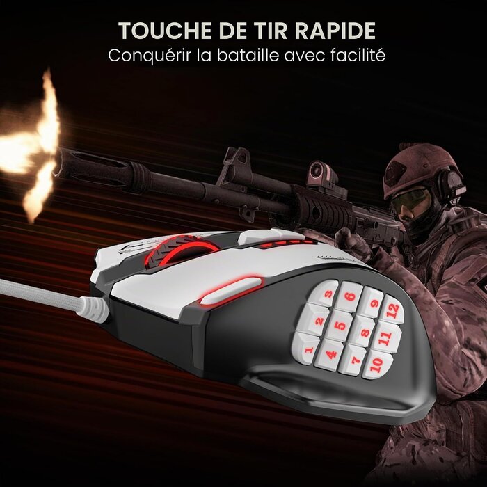 Souris Gaming MMO 18 boutons - Blanche - 31% de remise