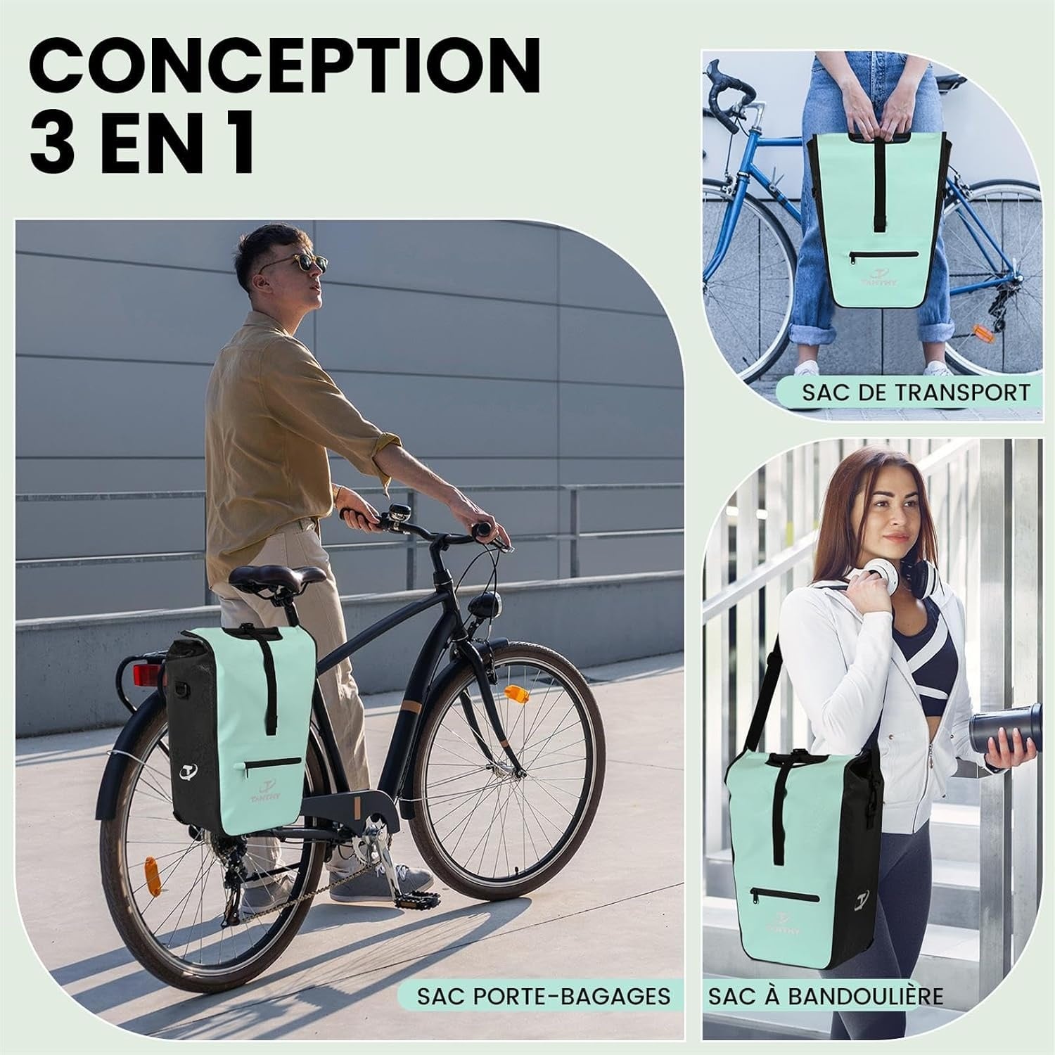 Sacoche de vélo 3-en-1 avec sac isotherme - 22-28L, Vert - 31% de remise
