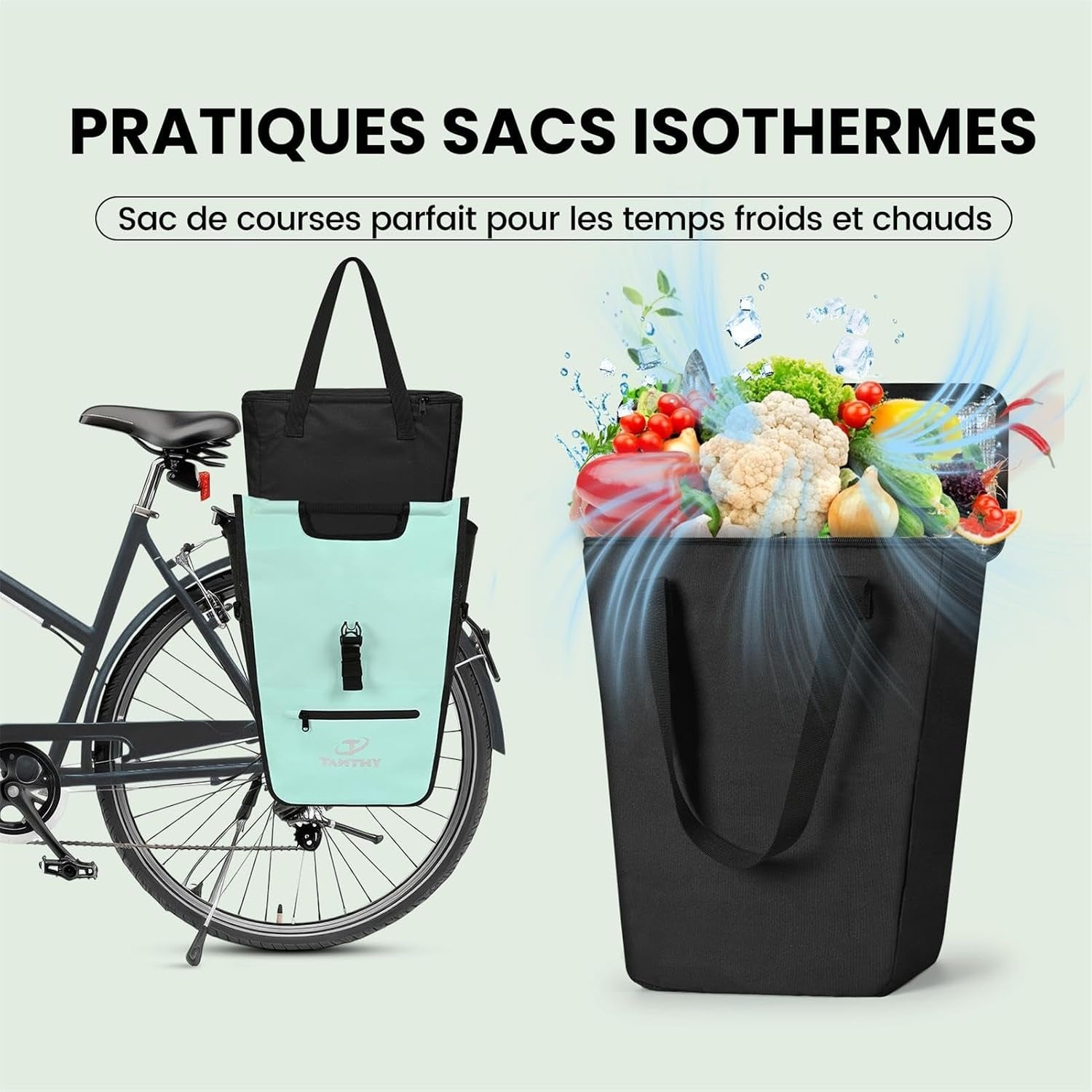 Sacoche de vélo 3-en-1 avec sac isotherme - 22-28L, Vert - 31% de remise