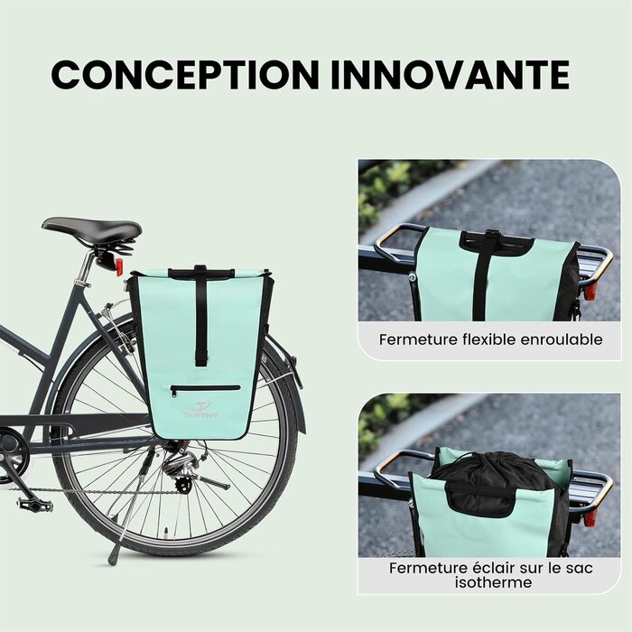 Sacoche de vélo 3-en-1 avec sac isotherme - 22-28L, Vert - 31% de remise