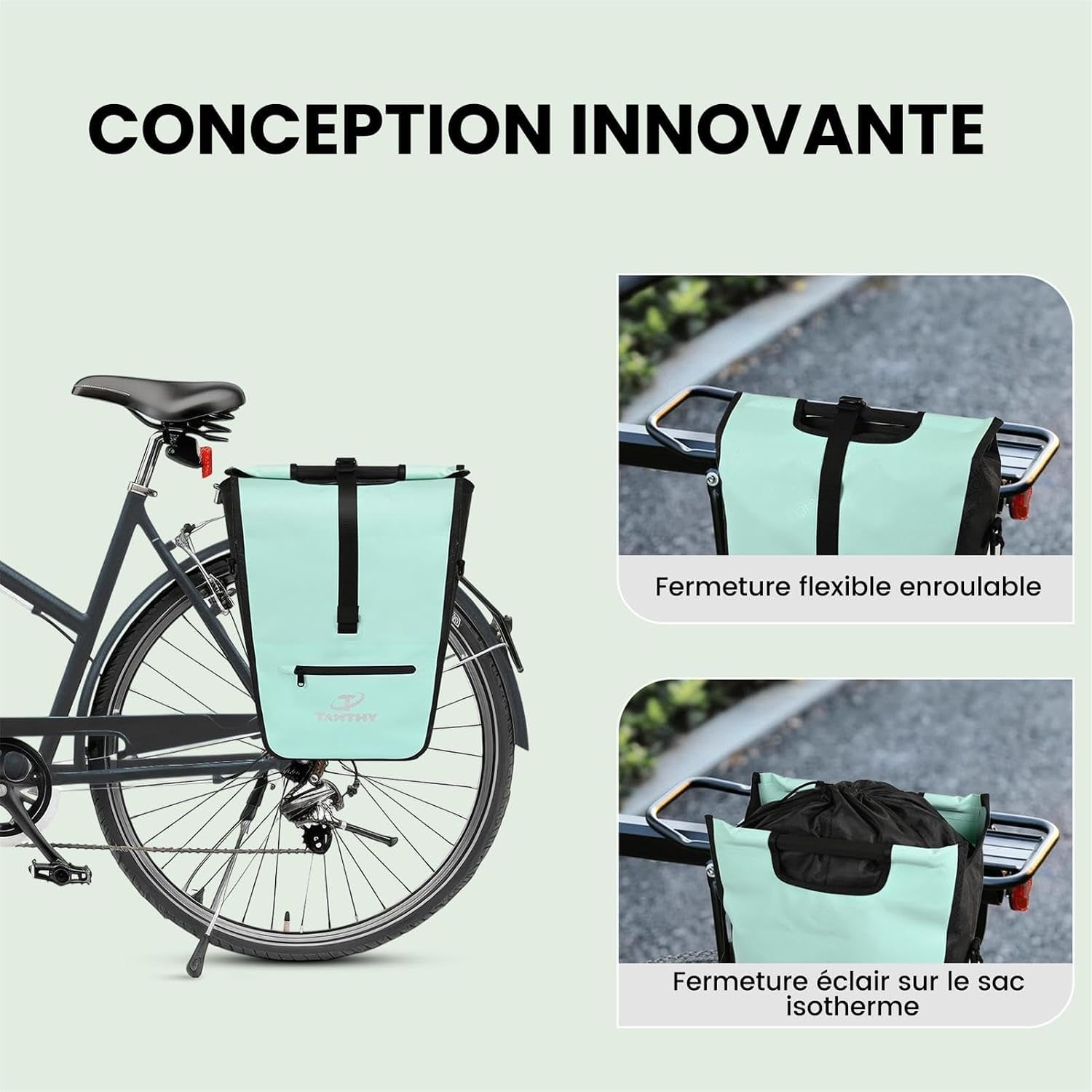 Sacoche de vélo 3-en-1 avec sac isotherme - 22-28L, Vert - 31% de remise