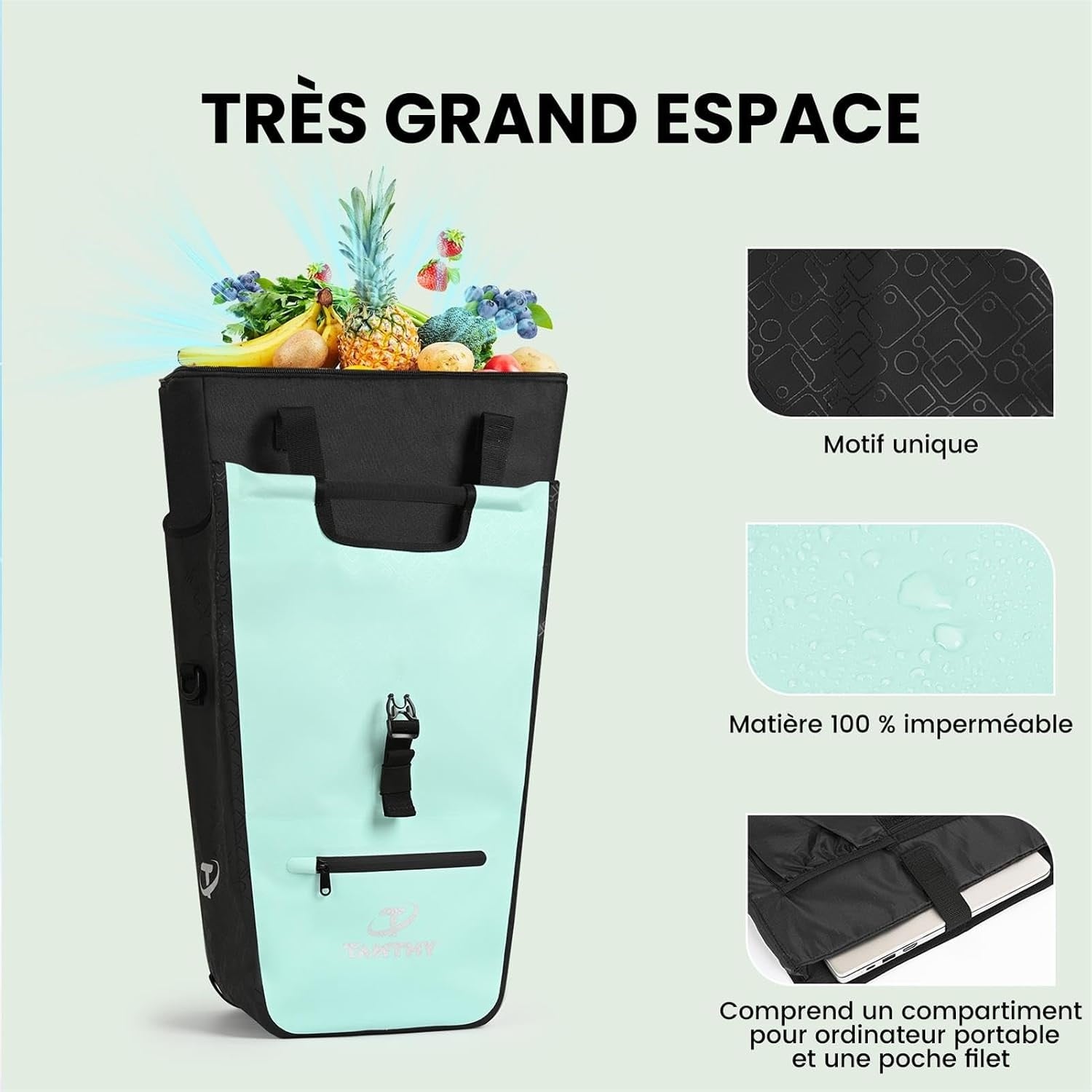 Sacoche de vélo 3-en-1 avec sac isotherme - 22-28L, Vert - 31% de remise