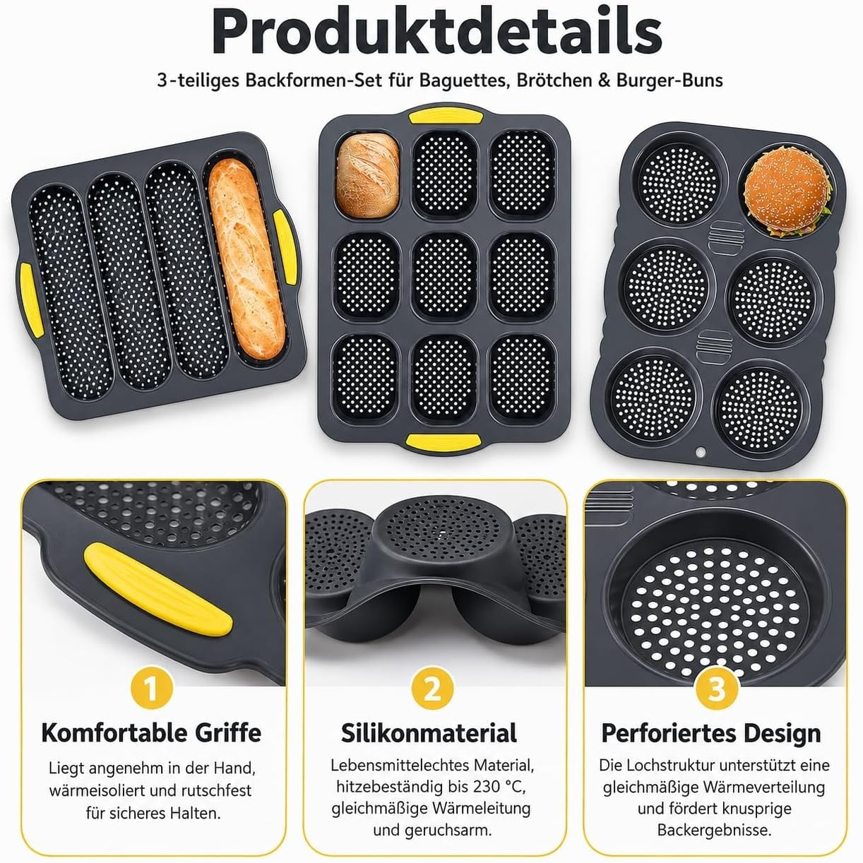 Set de 5 moules de cuisson en silicone - Noir - 30% de remise