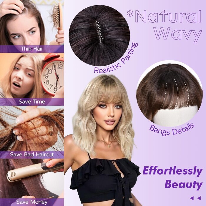Perruque Wavy Bob 18 pouces brun caramel - 30% de remise