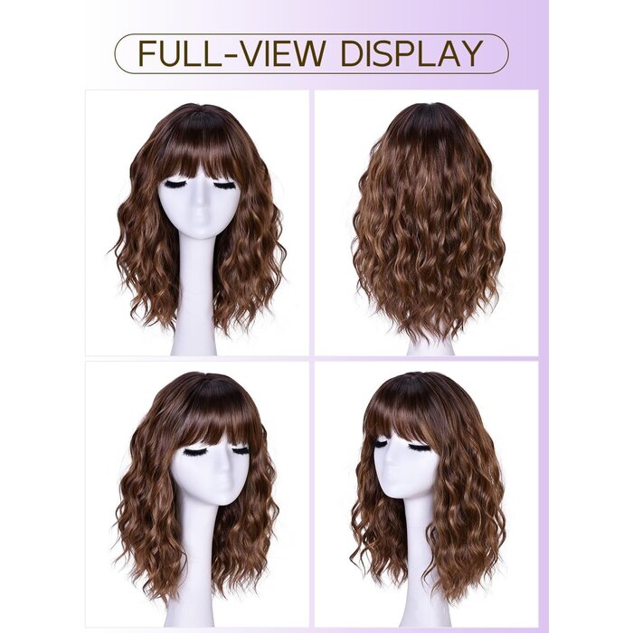 Perruque Wavy Bob 18 pouces brun caramel - 30% de remise