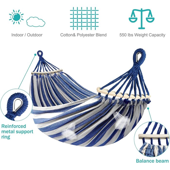 Hamac de camping 205x155cm - Bleu - 32% de remise