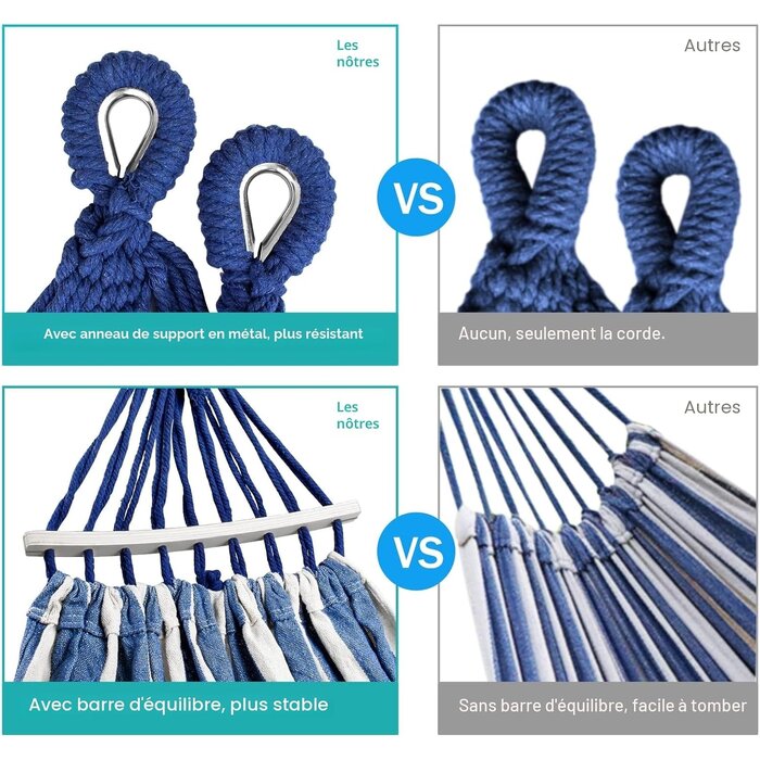 Hamac de camping 205x155cm - Bleu - 32% de remise