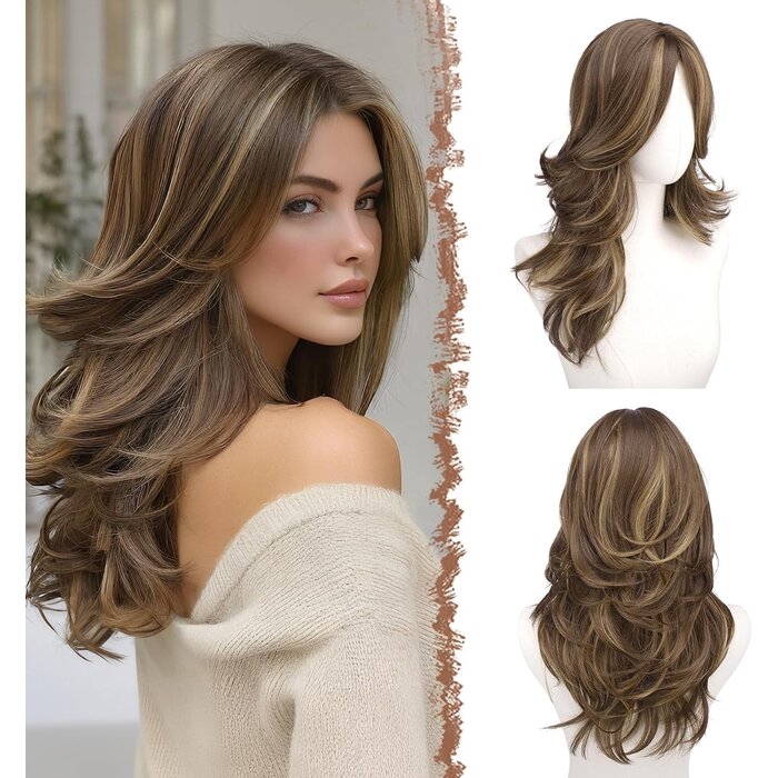 Perruque ondulée dégradée 50cm brun-blond - 31% de remise