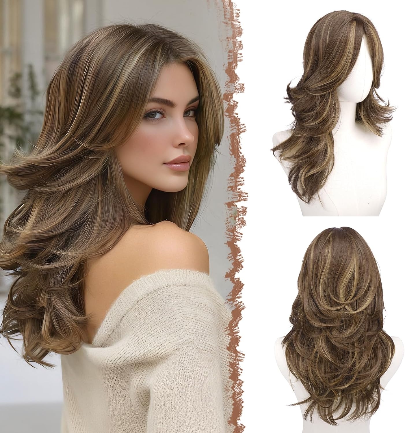 Perruque ondulée dégradée 50cm brun-blond - 31% de remise