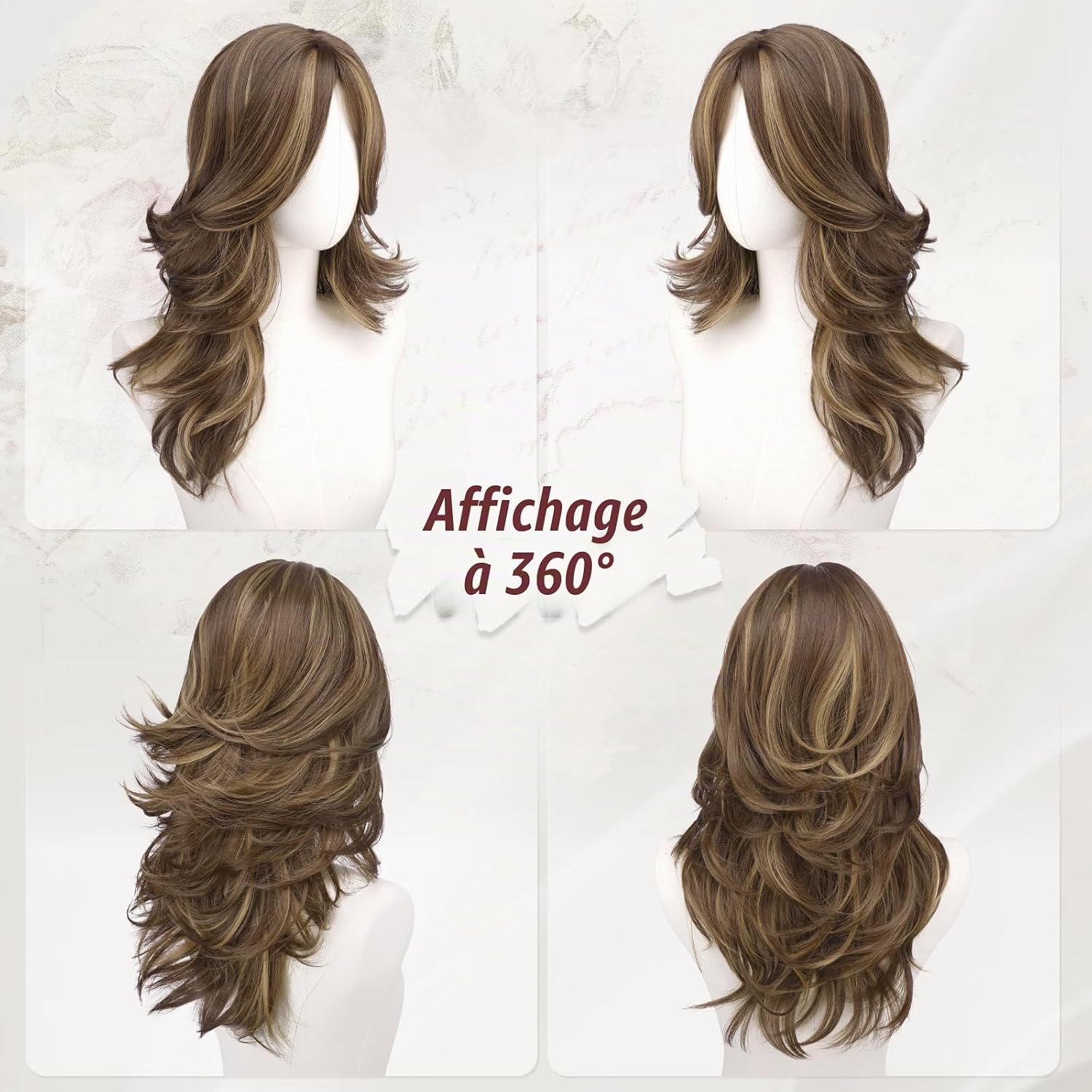Perruque ondulée dégradée 50cm brun-blond - 31% de remise