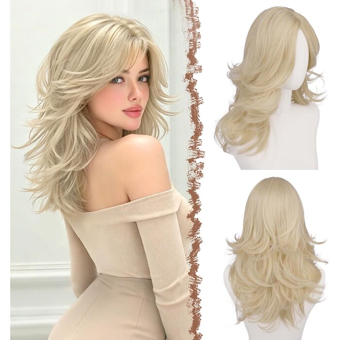 Perruque ondulée dégradée 50cm brun-blond - 31% de remise