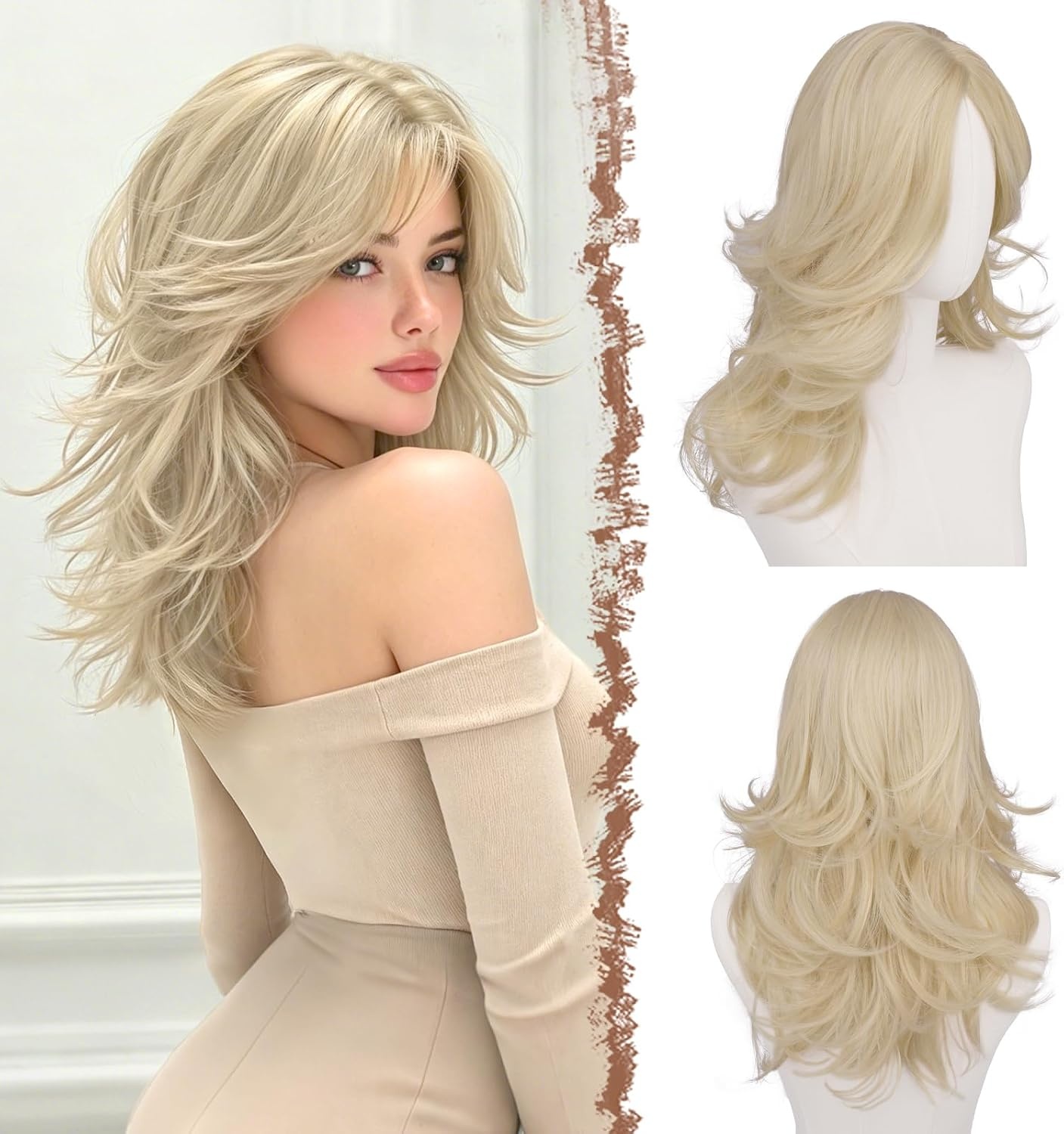 Perruque ondulée dégradée 50cm brun-blond - 31% de remise