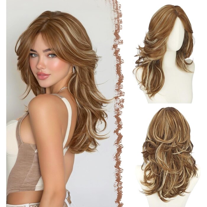 Perruque ondulée dégradée 50cm brun-blond - 31% de remise