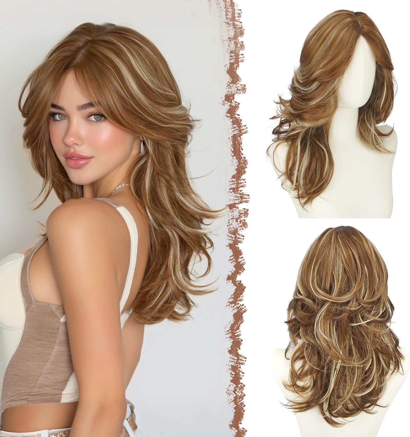 Perruque ondulée dégradée 50cm brun-blond - 31% de remise