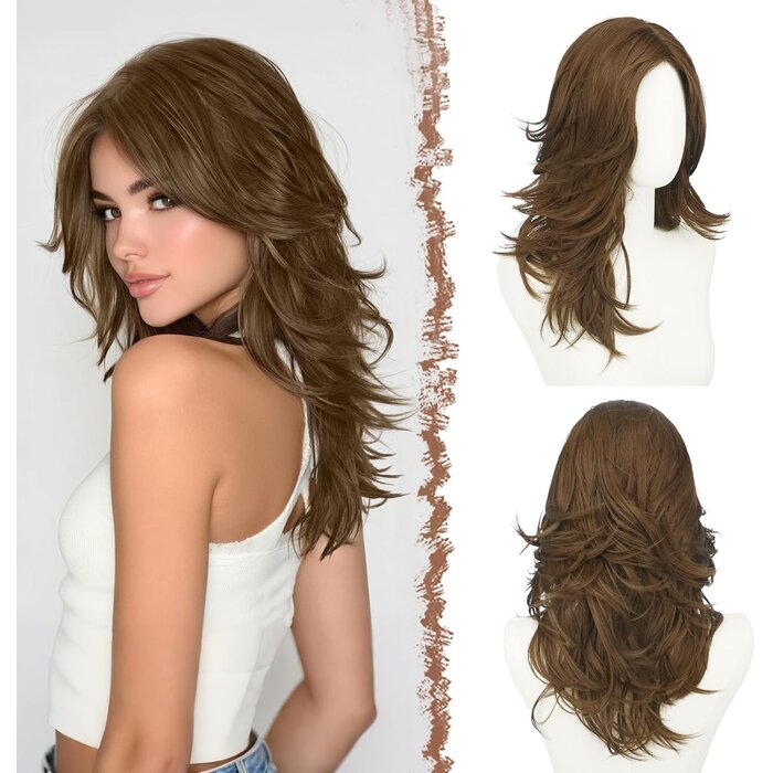 Perruque ondulée dégradée 50cm brun-blond - 31% de remise