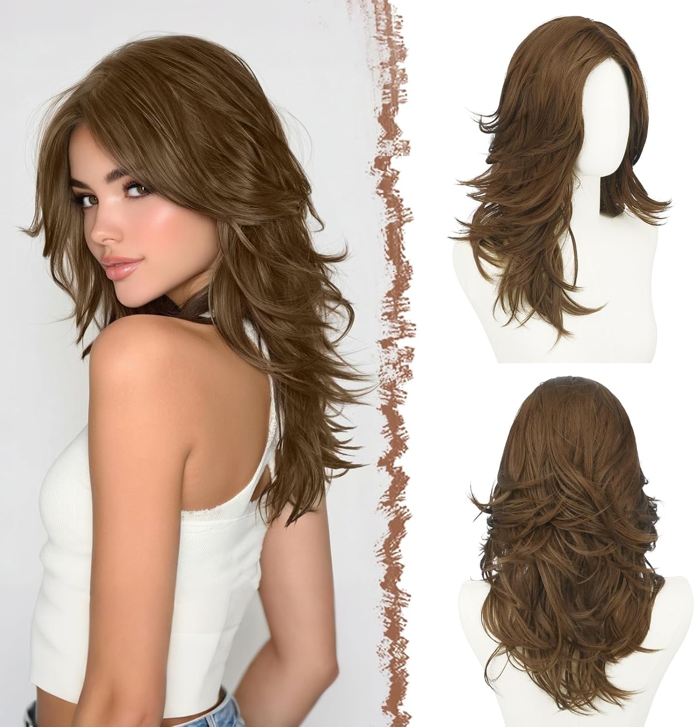 Perruque ondulée dégradée 50cm brun-blond - 31% de remise
