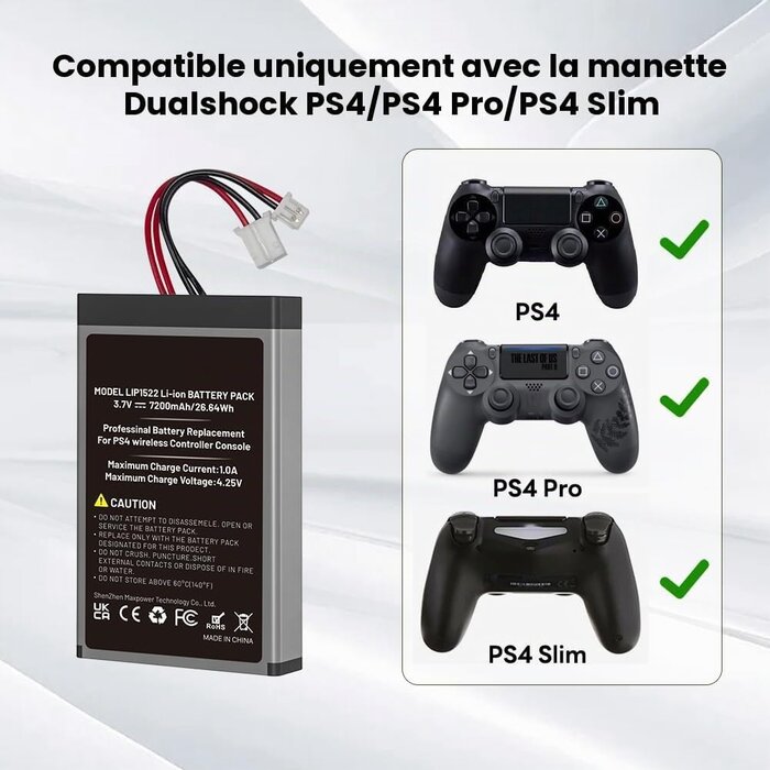 Lot de 2 batteries 7200 mAh pour manette PS4 Slim/Pro - 29% de remise