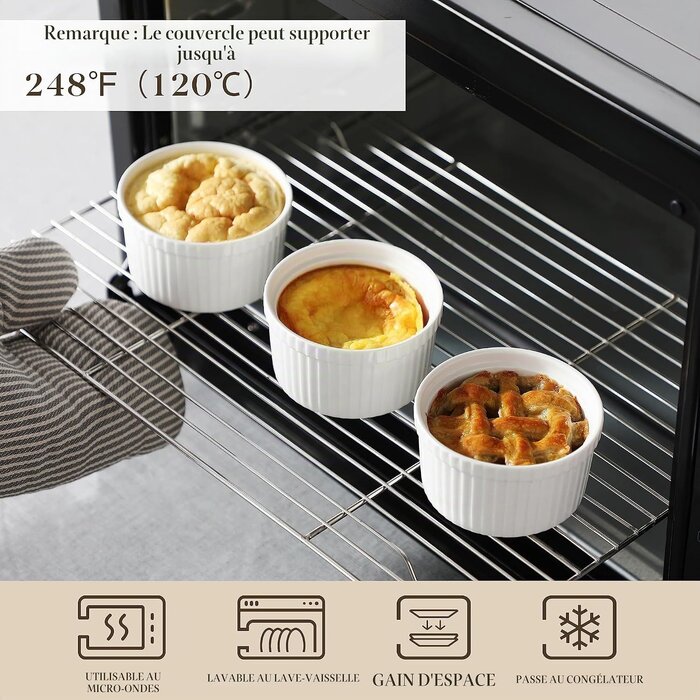 Lot de 6 ramequins à crème brûlée 240 ml avec couvercles - 29% de remise