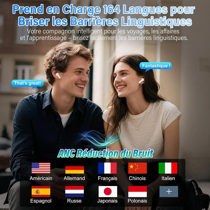 Écouteurs de traduction 164 langues avec écran tactile - 25% de remise
