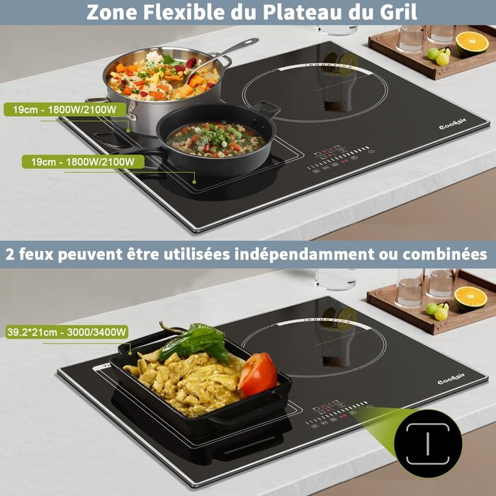 Plaque induction 3 zones 6800W - Verre noir - 35% de remise