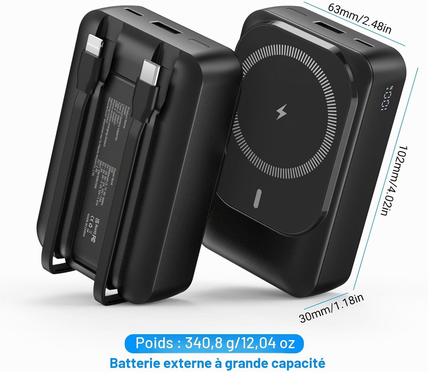 Batterie Externe Magnétique 26800 mAh - 32% de remise - Noir