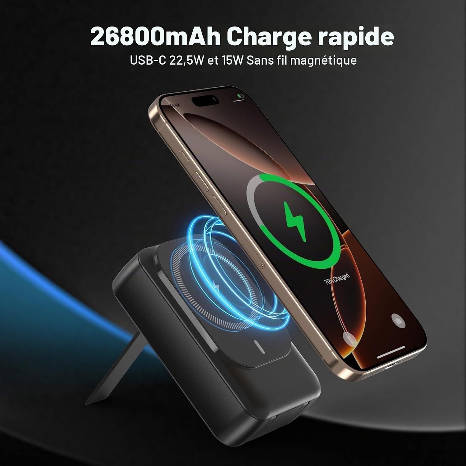 Batterie Externe Magnétique 26800 mAh - 32% de remise - Noir