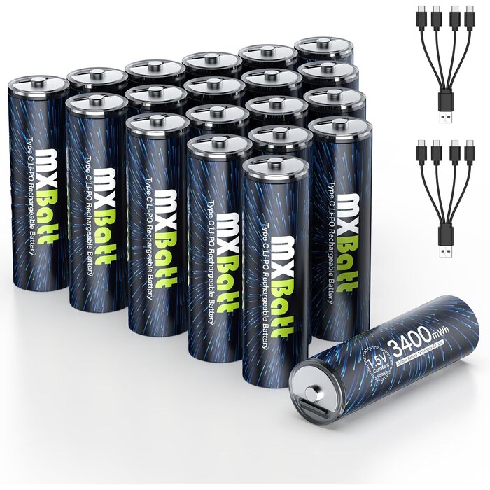 Lot de 12 piles rechargeables USB-C AA & AAA - 33% de remise