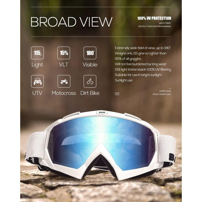 Masque de motocross et ski blanc avec verres bleus - 29% de remise