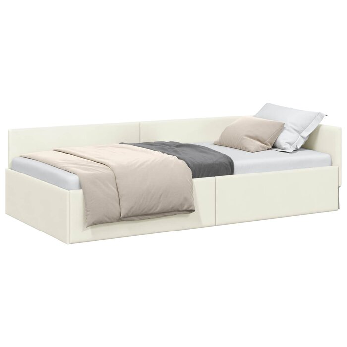 Cadre de lit d'angle 100x200 cm en velours crème - 35% de remise