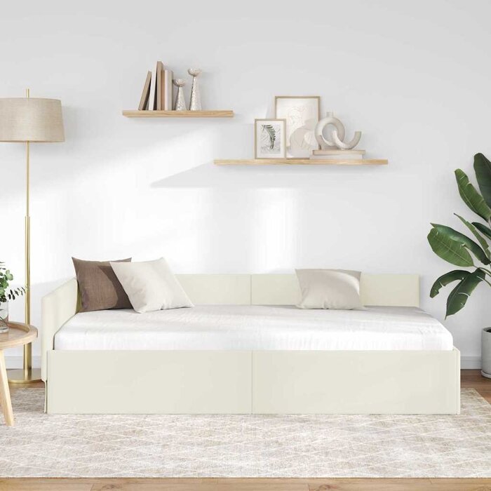 Cadre de lit d'angle 100x200 cm en velours crème - 35% de remise