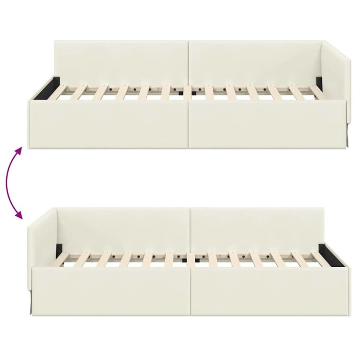 Cadre de lit d'angle 100x200 cm en velours crème - 35% de remise