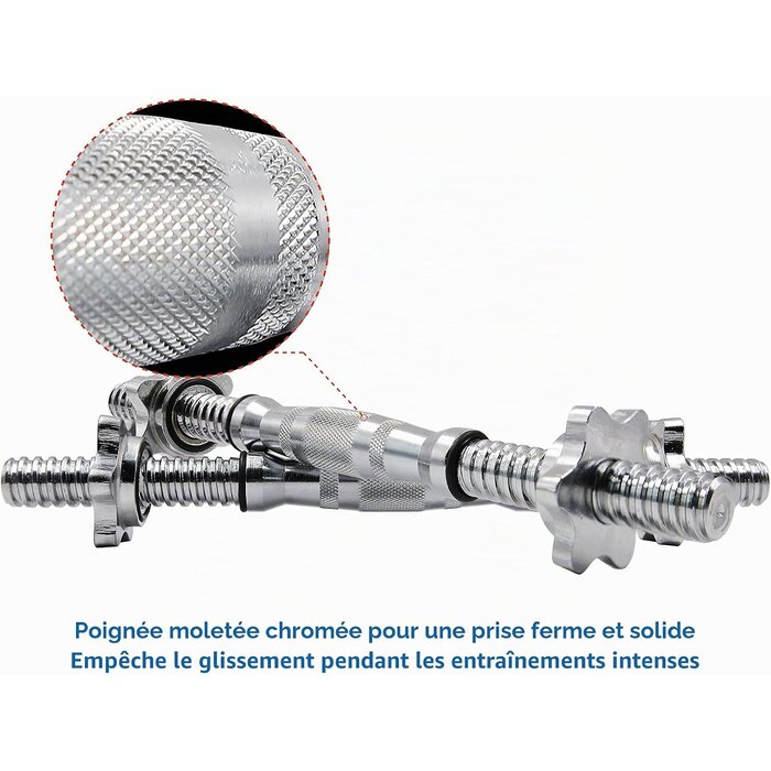 Lot de 2 barres d'haltères chromées 35 cm - 30% de remise