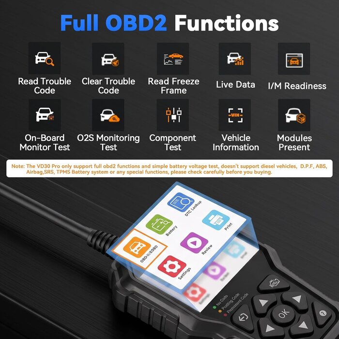 Scanner OBD2 VD30 Pro - Diagnostic Auto - 33% de remise
