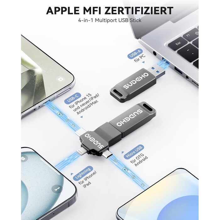 Clé USB 4-en-1 128 Go pour smartphone et PC - 31% de remise