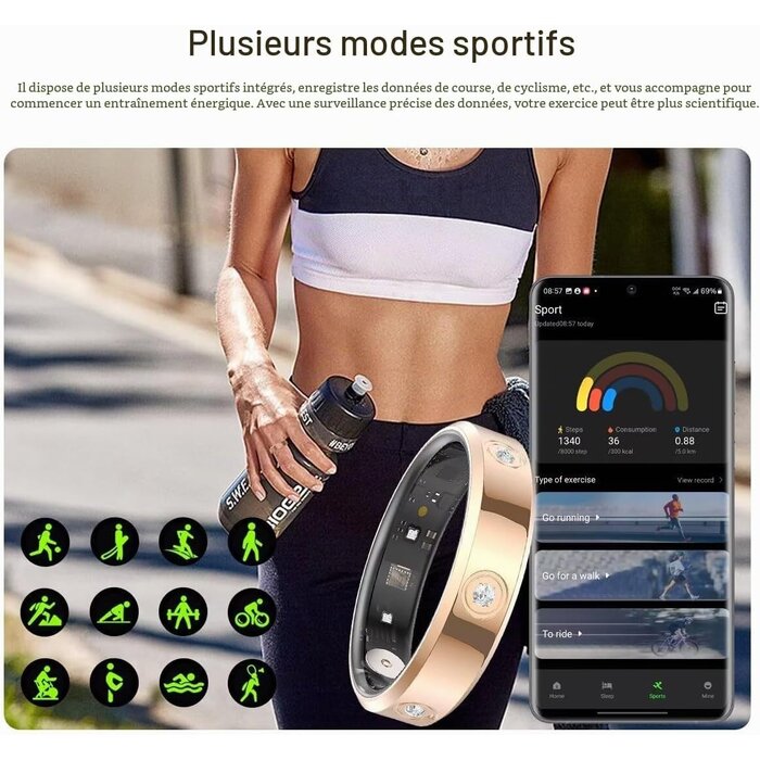 Bague connectée fitness tracker argent - 33% de remise