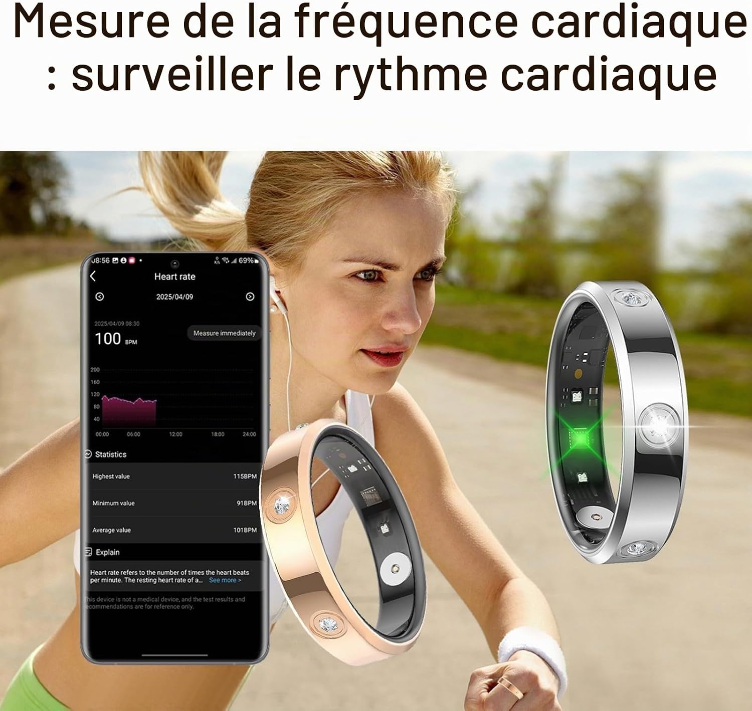 Bague connectée fitness argent - Suivi santé et sport - 33% de remise